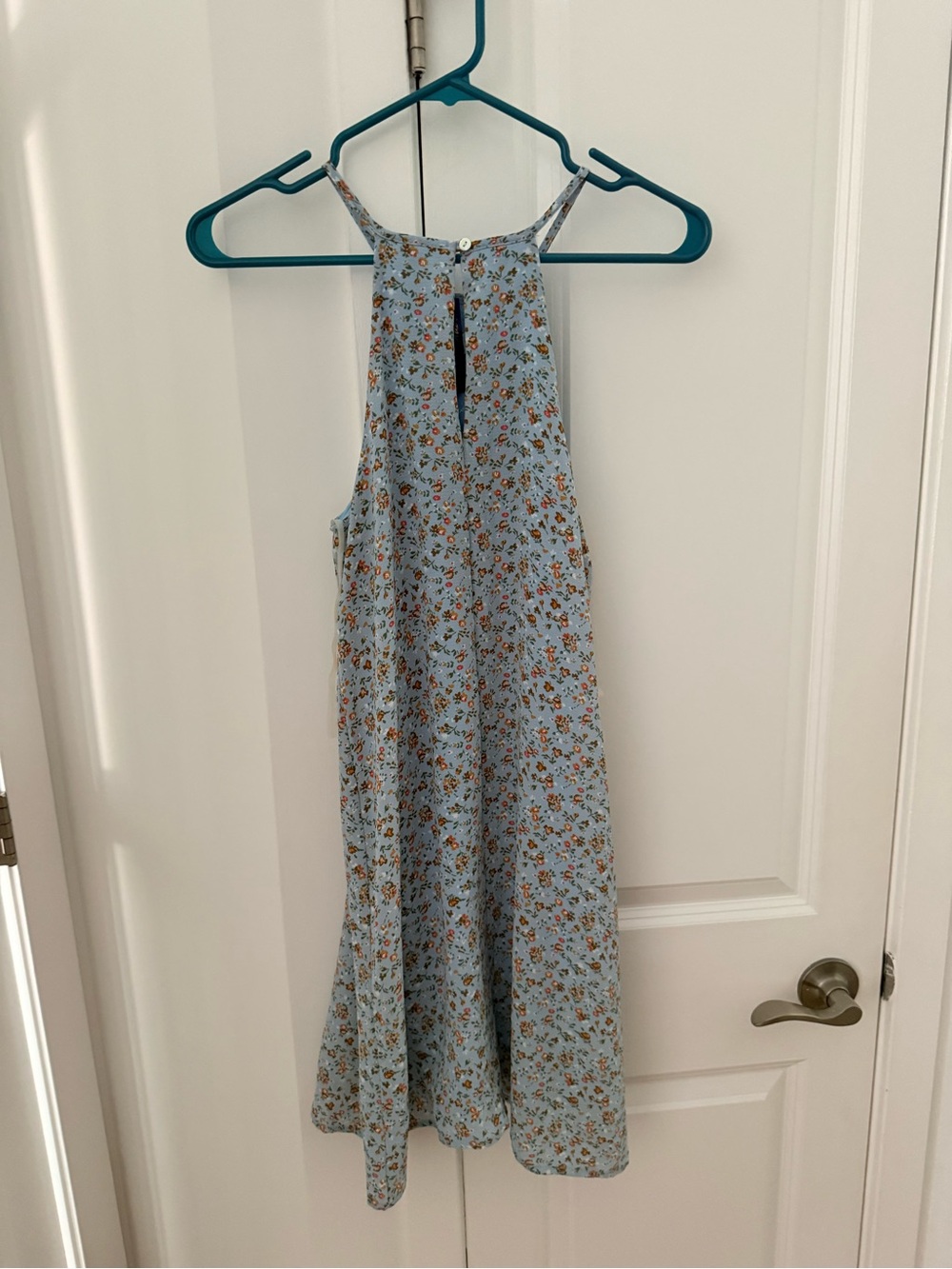 Francesca's Collections Light Blue Floral Midi Halter Dress
